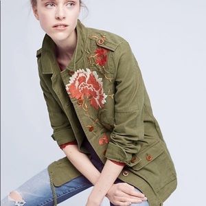 Anthropologie HEI HEI Green Embroidered Field Utility Floral Jacket, Size XS